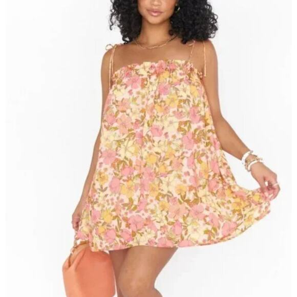 Show me Your Mumu Angel Mini Babydoll Dress Medium Floral Fall Pink Far Out Tie - Picture 1 of 7